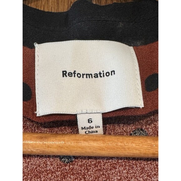 Reformation Galene Mini Dress Women’s Sz 6 Fig Jam Dot Scalloped Collar Tie Back - Picture 7 of 15